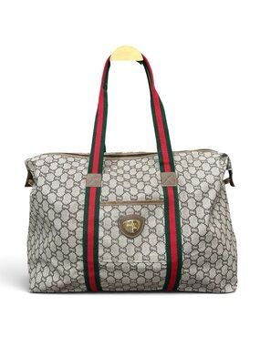 1980s Gucci Plus GG Monogram Web Travel Duffel Tote